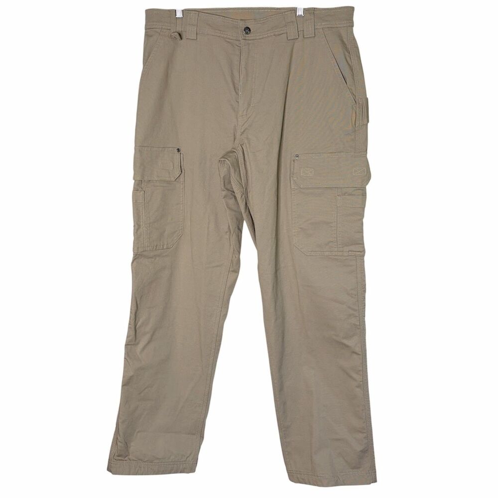 Duluth Trading Co Flex Fire Hose Cargo Pants Fleece Lined Tan Khaki Men 38x34